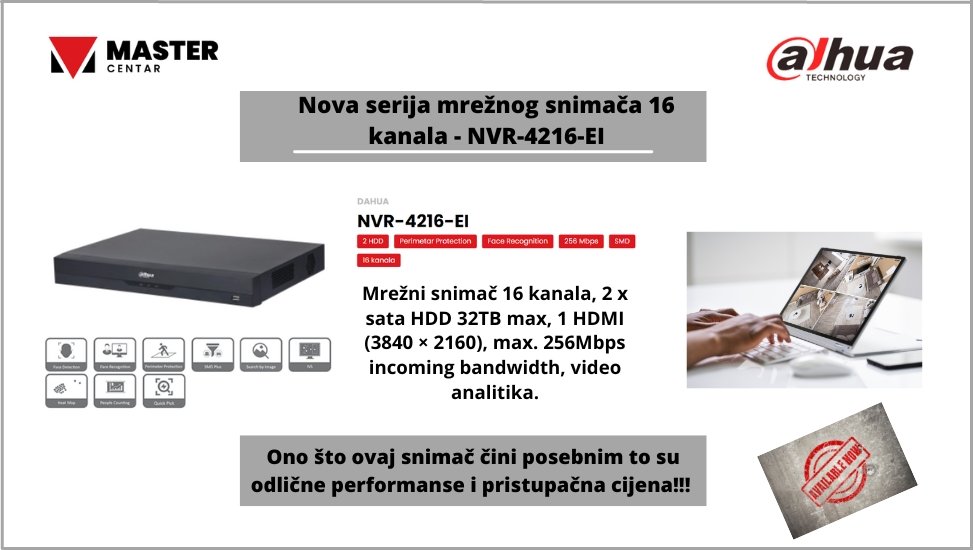 Nova serija mrežnog snimača 16 kanala - NVR-4216-EI
