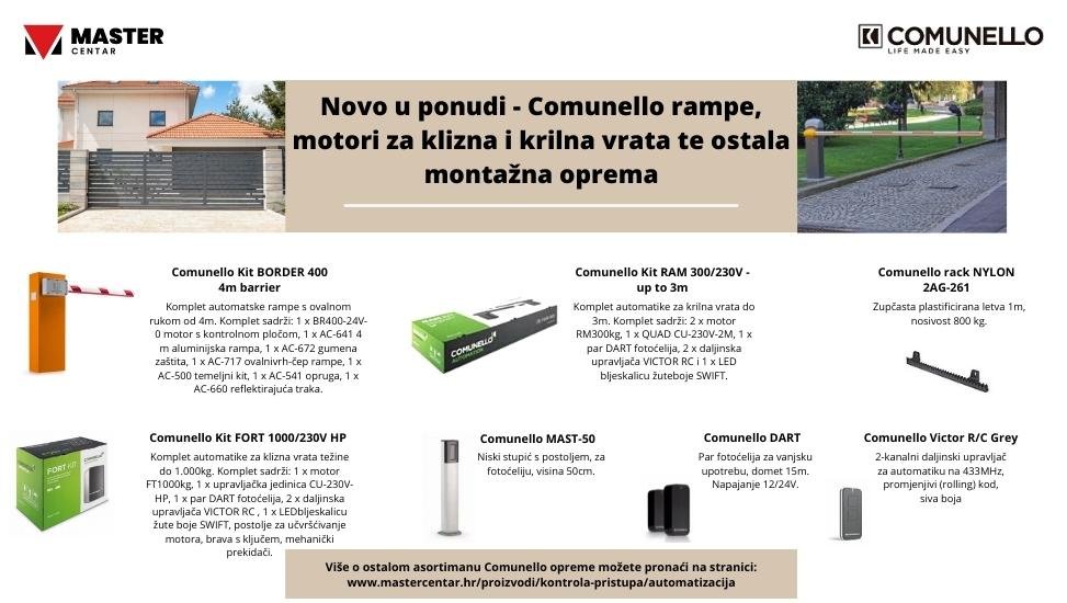 NOVO U PONUDI - Comunello rampe, motori za klizna i krilna vrata te ostala montažna oprema